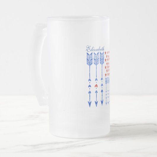 Rood, wit, blauw, vlag, sterren, pijlen, 4 juli matglas bierpul (Voorkant links)
