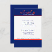 Rood, wit, blauw, vlag, sterren, pijlen, 4 juli RSVP kaartje (Voorkant / Achterkant)
