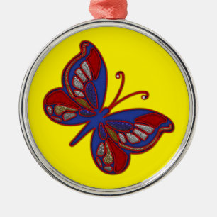 Rood Wit Blauw vlinder-Geel Rond Ornament