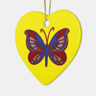 Rood wit blauw vlindergeel Ornament van het hart