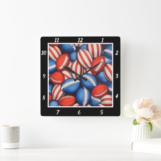 Rood Wit Blauw Voetbal Vierkante Klok (Huis)