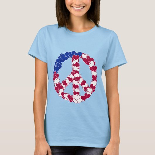 Rood wit & blauw vredesbord gemaakt met hart t-shirt (Voorkant)