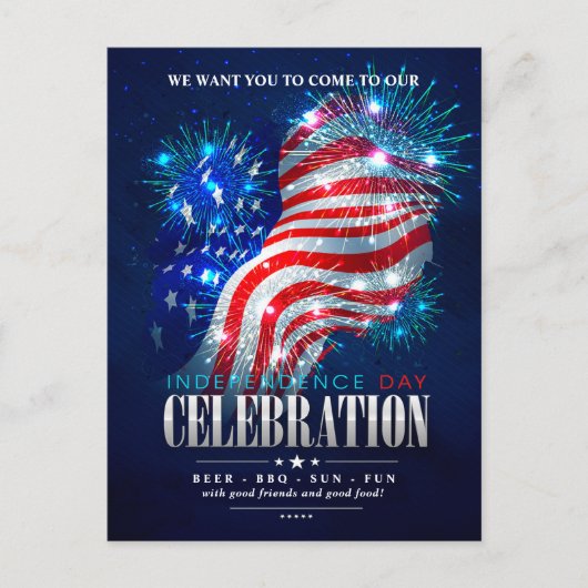 Rood, wit, blauw Vuurwerk 4 de Uitnodiging van Jul (Voorkant)