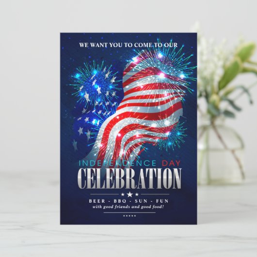 Rood, wit, blauw vuurwerk 4 juli feest kaart (Staand voorkant)