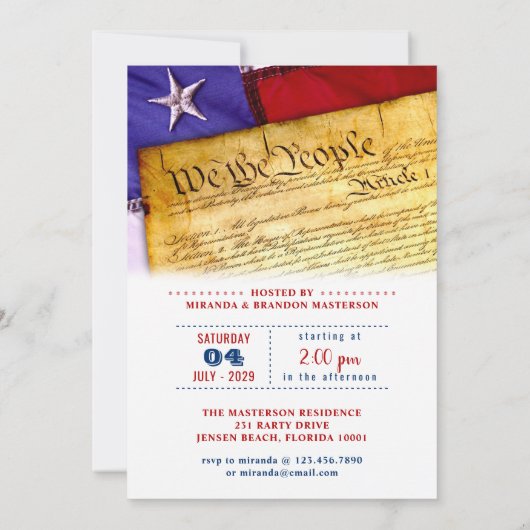 Rood, wit, blauw vuurwerk 4 juli feest kaart (Achterkant)