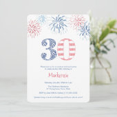 Rood Wit Blauw Vuurwerk BBQ 30ste Verjaardagsfeest Kaart (Staand voorkant)