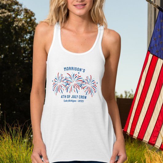 Rood Wit Blauw Vuurwerk Custom 4th of Juli Familie Tanktop
