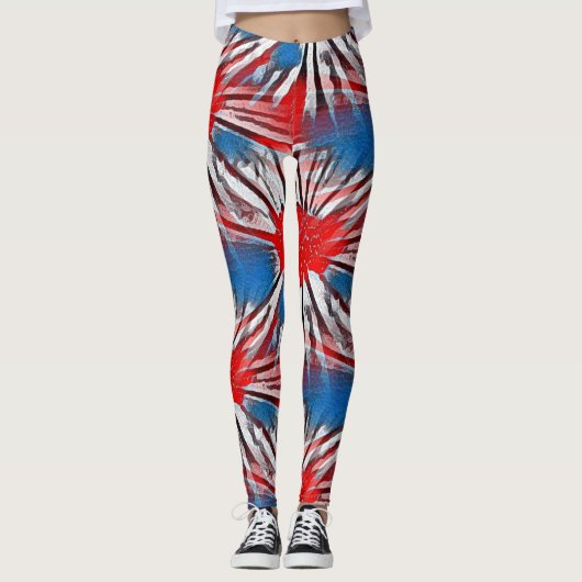 Rood Wit Blauw Vuurwerk Leggings (Voorkant)