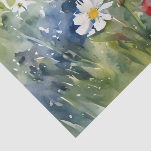 Rood Wit Blauw Waterverf Bloemen Decoupage Tissuepapier (Detail)