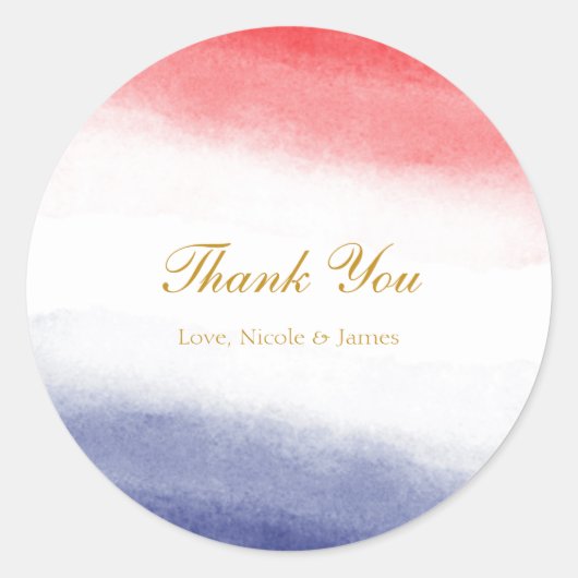 Rood Wit & Blauw Waterverf Patriottische Partij Fa Ronde Sticker (Voorkant)