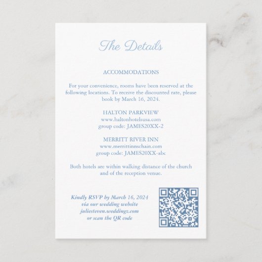Rood Wit Blauw Wedding Crest QR Code Details Informatiekaartje (Voorkant)