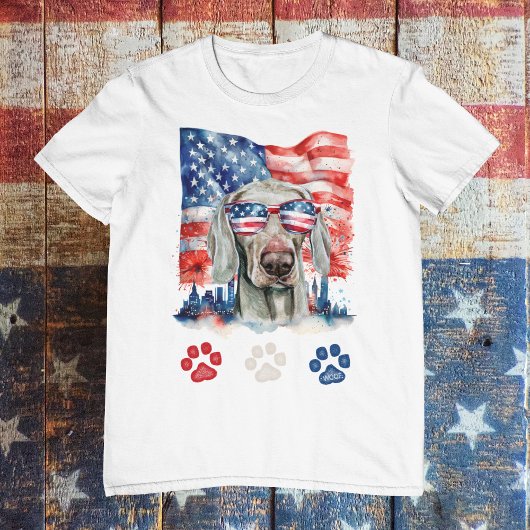 Rood Wit Blauw Weimaraner Hond Amerikaans 4 juli T-shirt