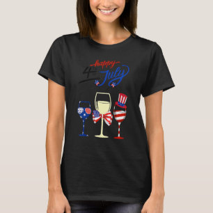 Rood Wit Blauw Wijnglas Patriottisch Gelukkig 4e v T-shirt