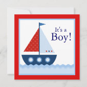 Rood Wit Blauw Zeilboot Nautisch Baby shower Kaart (Voorkant)