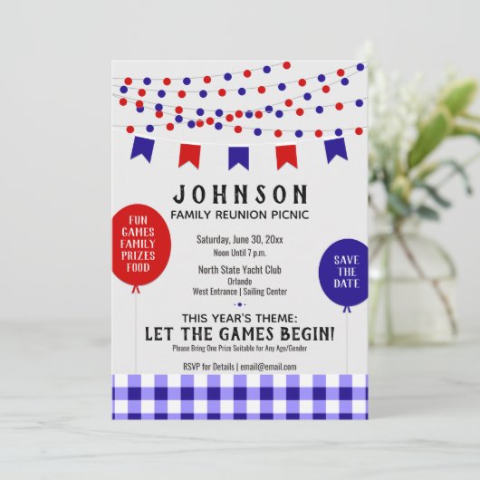 Rood Wit Blauw Zomer Picknick BBQ Familiereünie Save The Date (Staand voorkant)