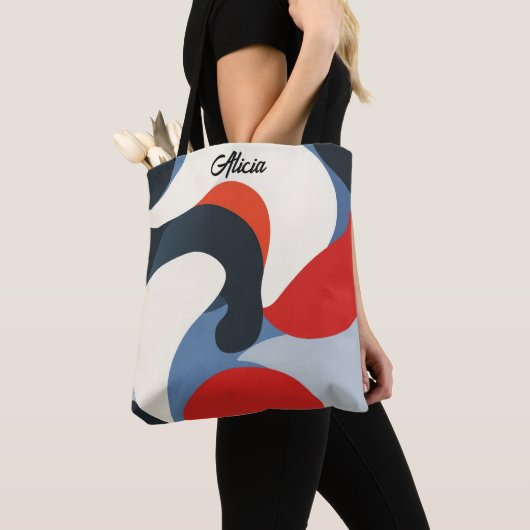 Rood Wit Blauw Zwarte Golven Tote Bag (Dichtbij)