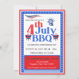 Rood Wit Blauwe 4 juli Feest BBQ-viering Kaart
