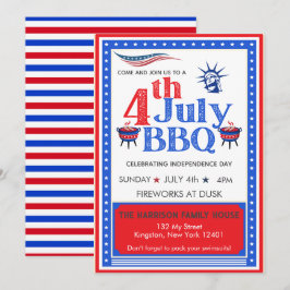 Rood Wit Blauwe 4 juli Feest BBQ-viering Kaart