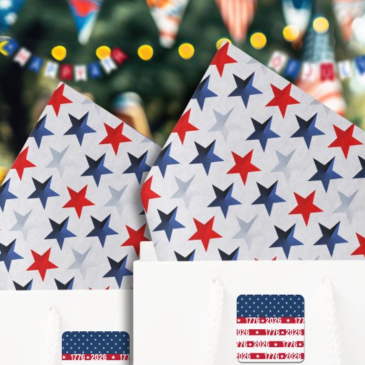Rood Wit & Blauwe Amerikaanse Sterren Tissuepapier