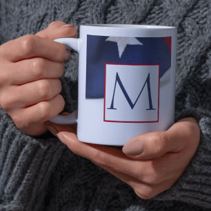 Rood Wit Blauwe Amerikaanse Vlag Monogram Koffiemok