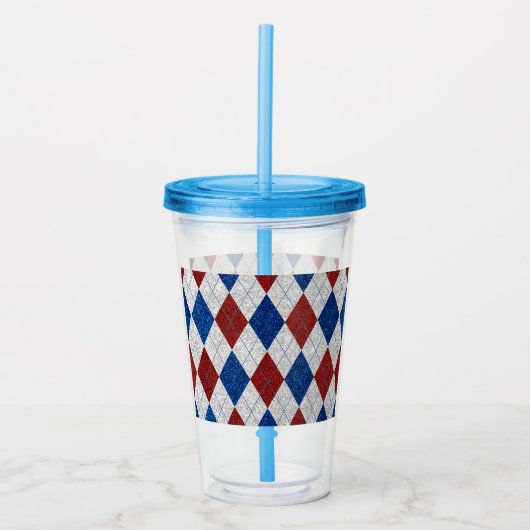 Rood, Wit, Blauwe Argyle 4 Juli Glitters Acryl Drinkbeker (Voorkant)
