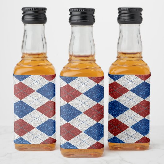 Rood, Wit, Blauwe Argyle 4 Juli Glitters Likeurfles Etiket (Flessen)