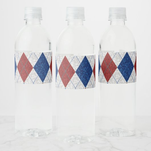 Rood, Wit, Blauwe Argyle 4 Juli Glitters Waterfles Etiket (Flessen)