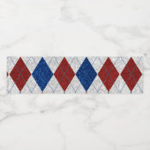 Rood, Wit, Blauwe Argyle 4 Juli Glitters Waterfles Etiket (Enkel label)