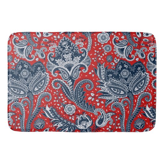 Rood Wit & Blauwe Bloemige Paisley Boheemse Boho Badmat (Voorkant)