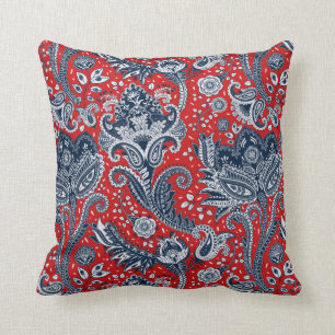 Rood Wit & Blauwe Bloemige Paisley Boheemse Boho Kussen
