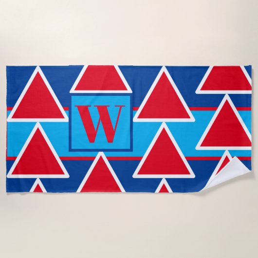 Rood Wit Blauwe Driehoekige Strandhanddoek Strandlaken (Voorkant)