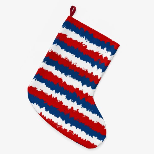 Rood Wit Blauwe Gestreepte Patroon Grote Kerstsok (Voorkant (Hangend))