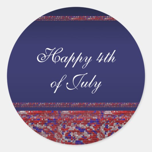 Rood Wit & Blauwe Glitter Lovertjes 4 juli Feest Ronde Sticker (Voorkant)