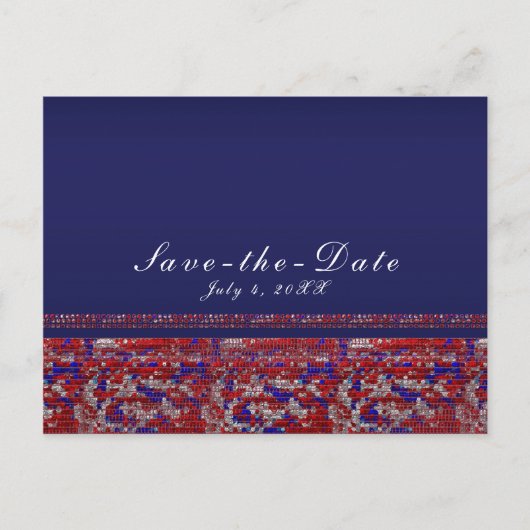 Rood Wit & Blauwe Glitter Sequins 4 juli Feest Aankondigingskaart (Voorkant)