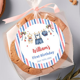 Rood Wit & Blauwe Kleren Jongen Verjaardagssticker Ronde Sticker