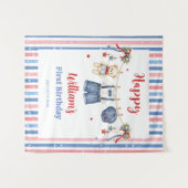 Rood Wit & Blauwe Kleren Jongens Verjaardag Wandkleed (Voorkant (horizontaal))