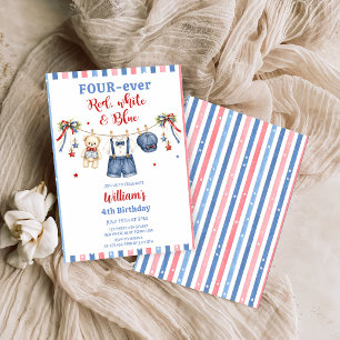 Rood Wit & Blauwe Kleren Jongens Verjaardagsuitnod Kaart