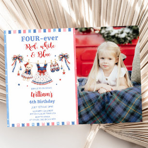 Rood Wit & Blauwe Kleren Meisje Verjaardagsuitnodi Kaart