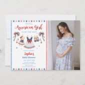 Rood Wit & Blauwe Meisje Baby Shower Uitnodiging (Voorkant)