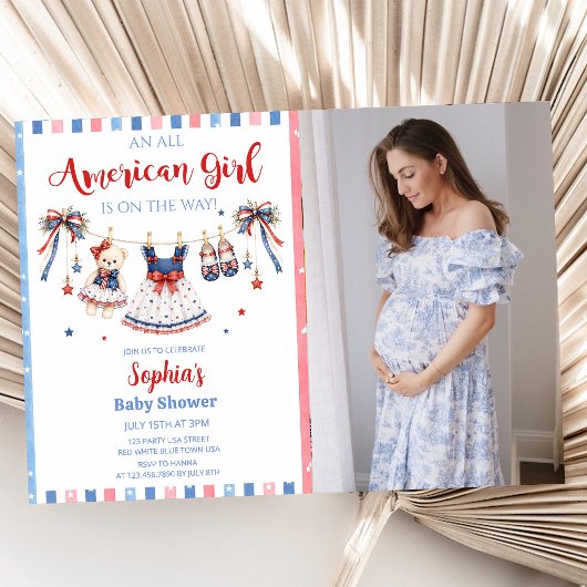 Rood Wit & Blauwe Meisje Baby Shower Uitnodiging