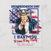 Rood, Wit, Blauwe Oom Sam 4 Juli Uitnodiging (Voorkant)