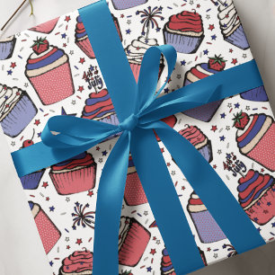 Rood-Wit-Blauwe Patriotieke Cupcake Cadeaupapier