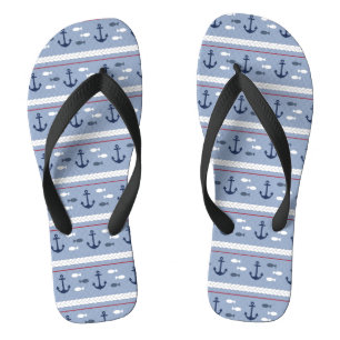 Rood Wit Blauwe Scheepvaart Ankers Zeilen Boot Teenslippers
