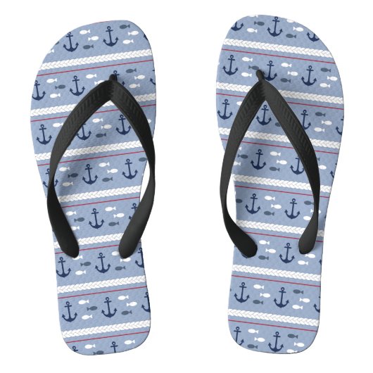 Rood Wit Blauwe Scheepvaart Ankers Zeilen Boot Teenslippers (Voetbed)