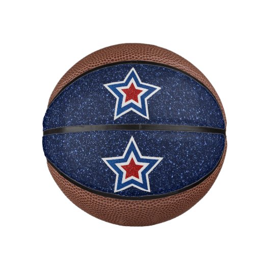 Rood, Wit, Blauwe Ster 4 Juli Glitter Basketbal (Voorkant)