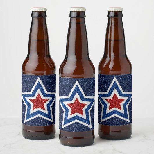 Rood, Wit, Blauwe Ster 4 Juli Glitter Bier Etiket (Flessen)