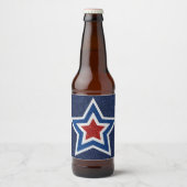 Rood, Wit, Blauwe Ster 4 Juli Glitter Bier Etiket (Voorkant)