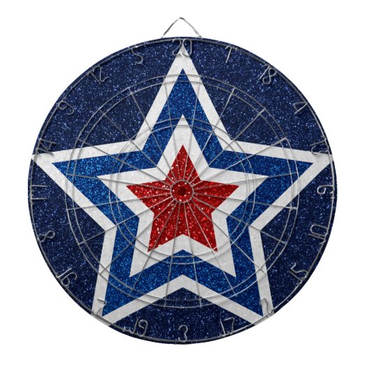 Rood, Wit, Blauwe Ster 4 Juli Glitter Dartbord (Voorkant)