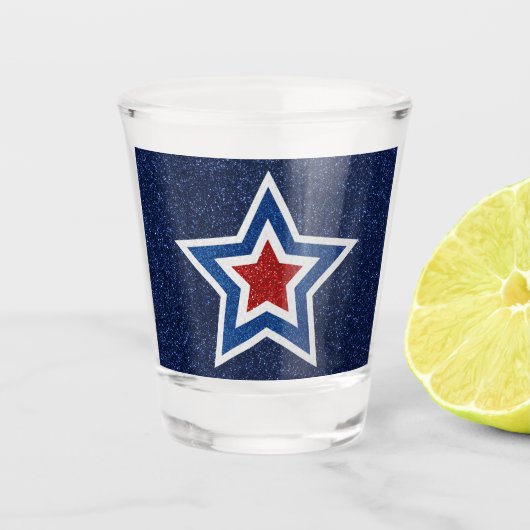 Rood, Wit, Blauwe Ster 4 Juli Glitter Shot Glas (Voorkant)