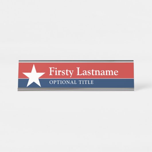 Rood Wit Blauwe Ster Aangepaste Naam Titel Bureau Naambordje (Voorkant)